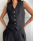 Office Lady Vest Casual Pants Suit Two-piece Sets Khaki Orange Black S-L