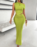 Elegant Sexy Female Commuting Temperament Banquet Skirt Solid Color Single Shoulder Pleated Fish Tail Skirt Set