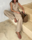 Office Lady Vest Casual Pants Suit Two-piece Sets Khaki Orange Black S-L