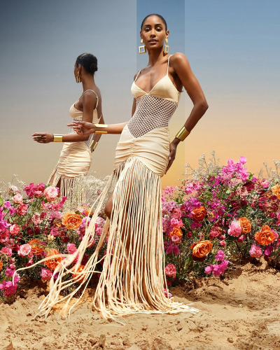 Elegant Women Sling Hollow Out Tassel Maxi Dress Evening Dress Champagne S-L