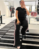 Short Sleeve Women Fashion Fringe Two Piece Pant Set S-L
