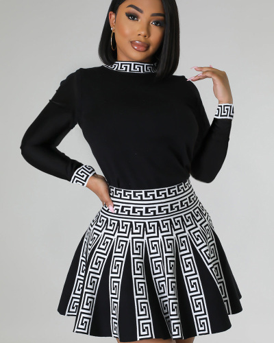 Long Sleeve Knitted Wholesale Two Piece Skirt Set S-XXL