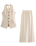 Elegant Office Lady Fashion Sleeveless Vest Pants Suits Two-piece Sets Orange Khaki Green Black Red S-L