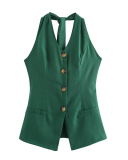 Elegant Office Lady Fashion Sleeveless Vest Pants Suits Two-piece Sets Orange Khaki Green Black Red S-L