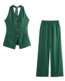 Elegant Office Lady Fashion Sleeveless Vest Pants Suits Two-piece Sets Orange Khaki Green Black Red S-L