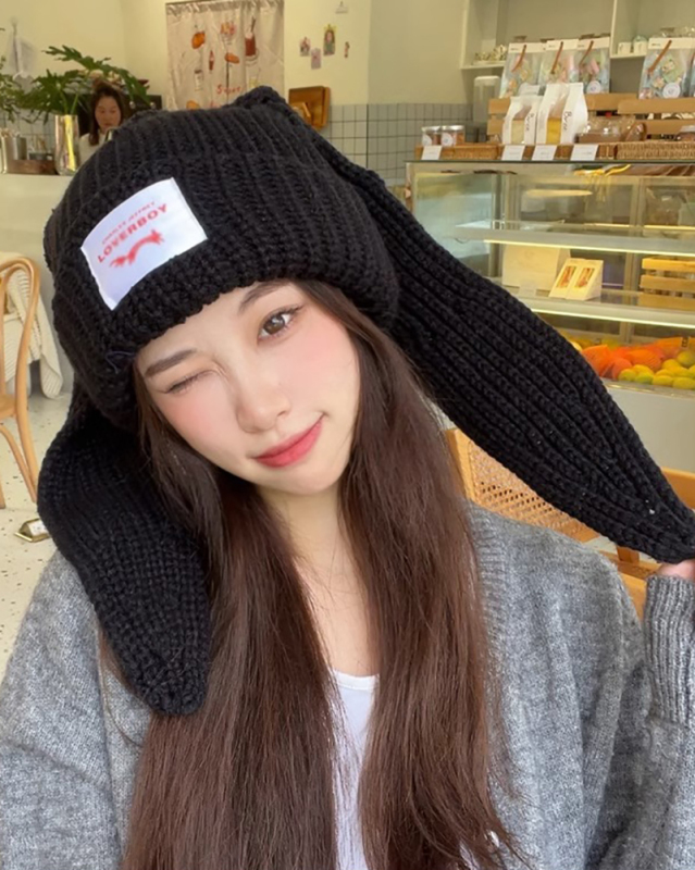 Personalized Ear Protection Rabbit Ear Woolen Hat Warm Knit Hat One Size