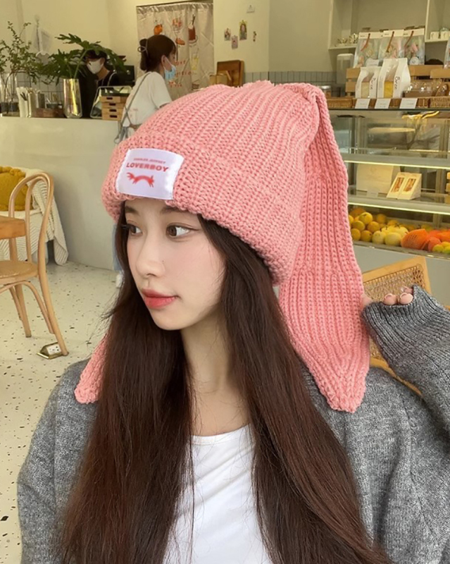Personalized Ear Protection Rabbit Ear Woolen Hat Warm Knit Hat One Size