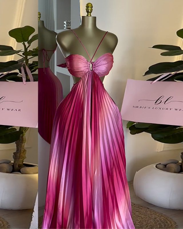 Women Halter Neck Backless Holiday Vacation Maxi Dress Pink S-2XL