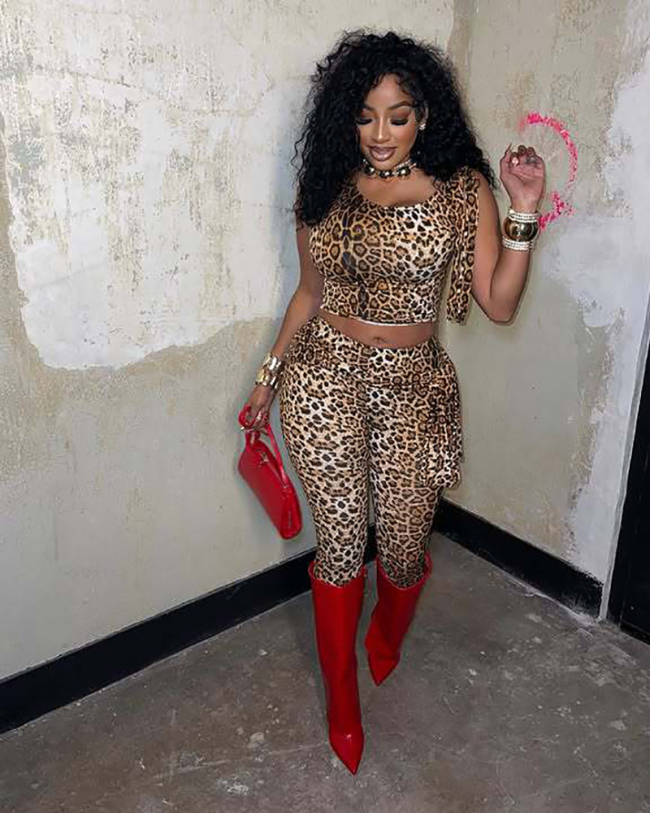 Leopard Printed Women New Summer Two Piece Short Set S-XXL