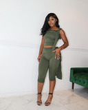 Women Slash Neck Strappy Casual  Short Sets Two pieces Outfit Black Green Coffee S-L