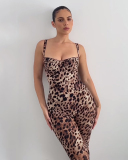 Sling Sexy Fashion Leopard Printed Backless Hips Lift Slim Jumpsuit Leopard S-L