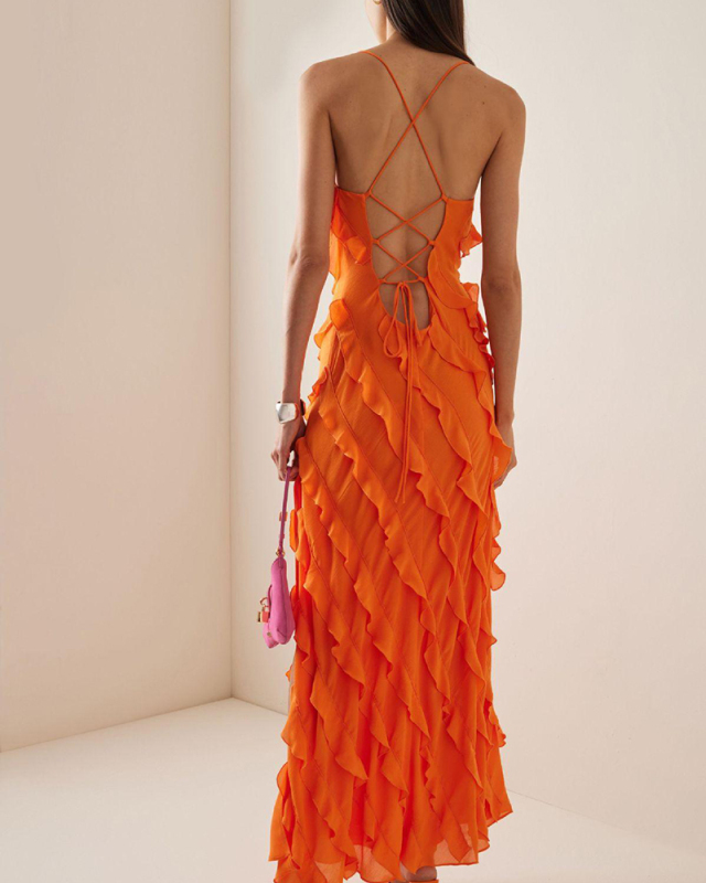 Sleeveless Women  Ruffle New Long Dress S-XL