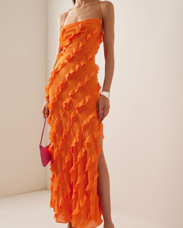 Sleeveless Women  Ruffle New Long Dress S-XL