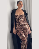 Sling Sexy Fashion Leopard Printed Backless Hips Lift Slim Jumpsuit Leopard S-L