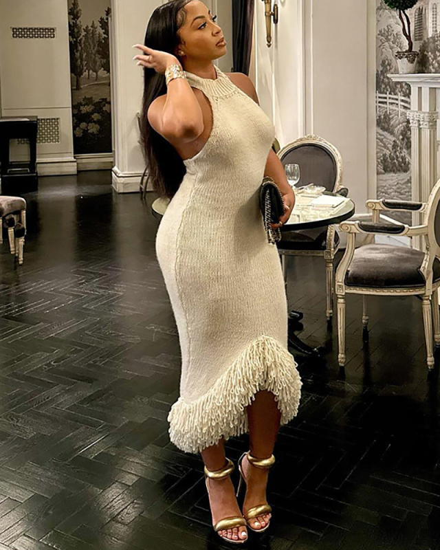 Knitted Sweater Wholesale Women Long Sleeveless Dress S-L