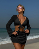 Solid Color Sexy Summer Beach Vacation Four Piece Split Swimsuit S-L