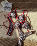 Ladies Split Leopard Print Sexy Swimsuit Women's Triangle Strap Bikini S-L