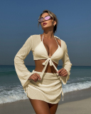 Solid Color Sexy Summer Beach Vacation Four Piece Split Swimsuit S-L