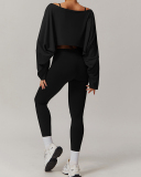 Sports Yoga Fitness Women Long Sleeve Sports Cover Matching Sets Two Pieces Sets S-XL