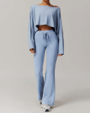 Sports Yoga Fitness Women Long Sleeve Sports Cover Matching Sets Two Pieces Sets S-XL