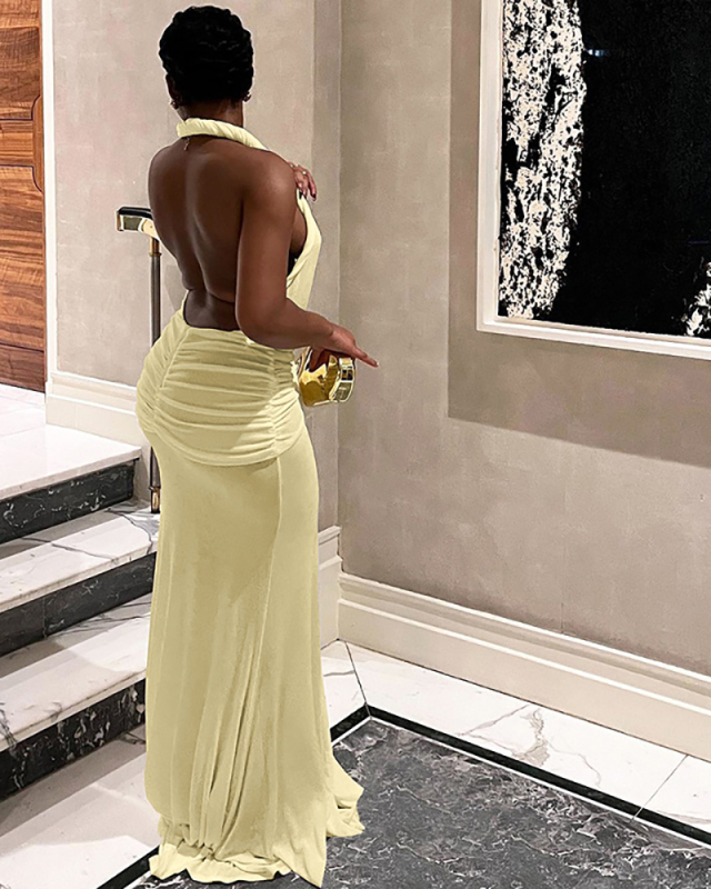 Deep V-neck Wholesale Women Sleeveless Long Dress S-L