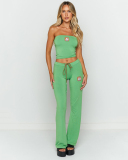 New Solid Color Sleeveless Strapless Embroidered Slim Fit Micro Flared Long Women's Suit S-L