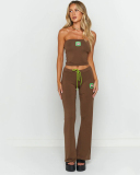 New Solid Color Sleeveless Strapless Embroidered Slim Fit Micro Flared Long Women's Suit S-L