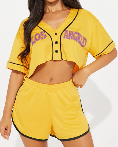 Letter Printed Women Leisure Spring Summer Two Piece Short Set S-XXL