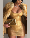 Golden Women Sleeveless Girl Dress S-L