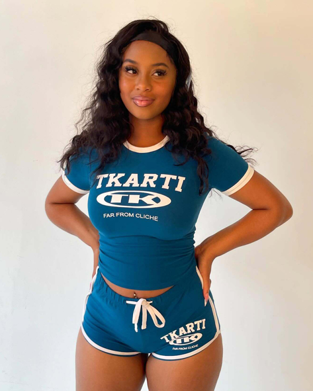 Letter Printed Wholesale Women Summer Hot Sale Two Piece Short Set S-XXL