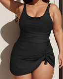 Newest U Neck Solid Color Fashion Women Plus Size Swimsuit Black Blue Army Green L-4XL