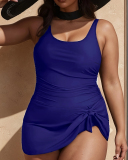 Newest U Neck Solid Color Fashion Women Plus Size Swimsuit Black Blue Army Green L-4XL