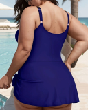 Newest U Neck Solid Color Fashion Women Plus Size Swimsuit Black Blue Army Green L-4XL