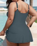 Newest U Neck Solid Color Fashion Women Plus Size Swimsuit Black Blue Army Green L-4XL