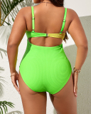 Sling Colorblock Hollow Out High Waist One Pieces Plus Size Swimsuit Grass Green XL-3XL