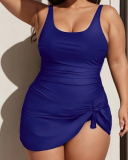 Newest U Neck Solid Color Fashion Women Plus Size Swimsuit Black Blue Army Green L-4XL