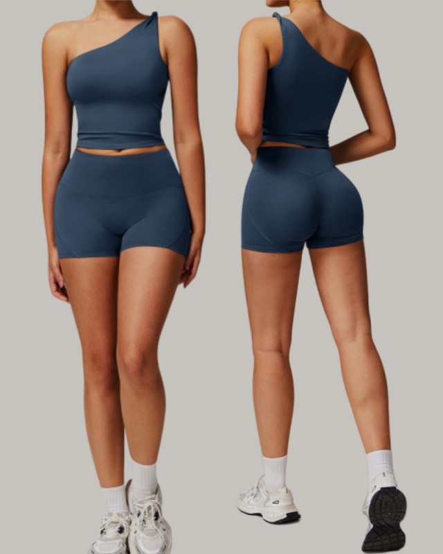 OEM Offer Women Slash Neck Vest Shorts Sports Work Out Yoga Two-piece Sets S-XL