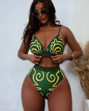 High Waist Green Women Two Piece Swimsuit S-L