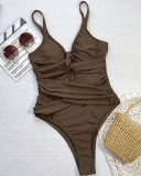 Coffee Color Hollow Out Women One Piece Swimwear S-L