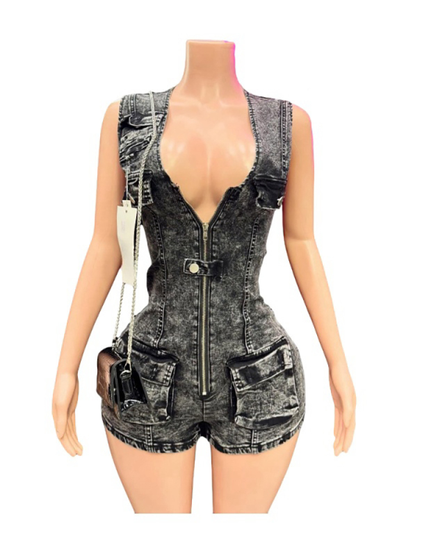 High Quality Women Jean Sleeveless Cool Jumpsuit S-2XL