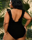 Deep V-neck Plus Size Ruffle Women High Waist Swimwear L-4XL