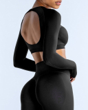 Women Long Sleeve Backless Sport Crop Top XS-XL