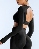 Women Long Sleeve Backless Sport Crop Top XS-XL