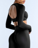 Women Long Sleeve Backless Sport Crop Top XS-XL
