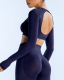 Women Long Sleeve Backless Sport Crop Top XS-XL