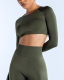 Women Long Sleeve Backless Sport Crop Top XS-XL