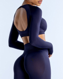 Women Long Sleeve Backless Sport Crop Top XS-XL