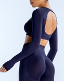 Women Long Sleeve Backless Sport Crop Top XS-XL