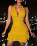 Deep V-neck Yellow Women Wholesale Dress XS-XL
