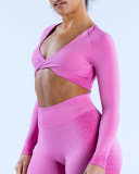 Hot Sale Women Factory Customized Long Sleeve Wrap Bra Fitness Crop Top XS-XL